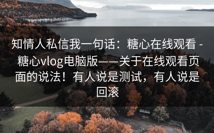 知情人私信我一句话：糖心在线观看 - 糖心vlog电脑版——关于在线观看页面的说法！有人说是测试，有人说是回滚